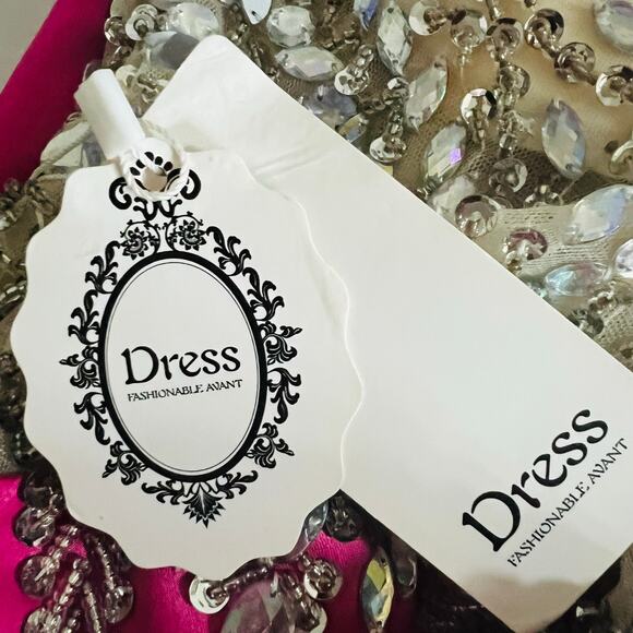 Fashionable Avant Pink Beaded Plunge Back Hi Low Mermaid Dress Size S Small NWT - Picture 5 of 8